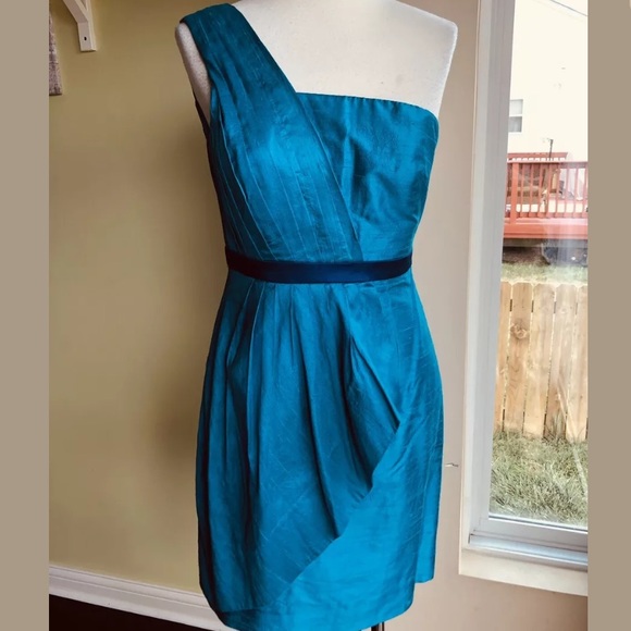 Phoebe Couture Metallic Teal Pleated 